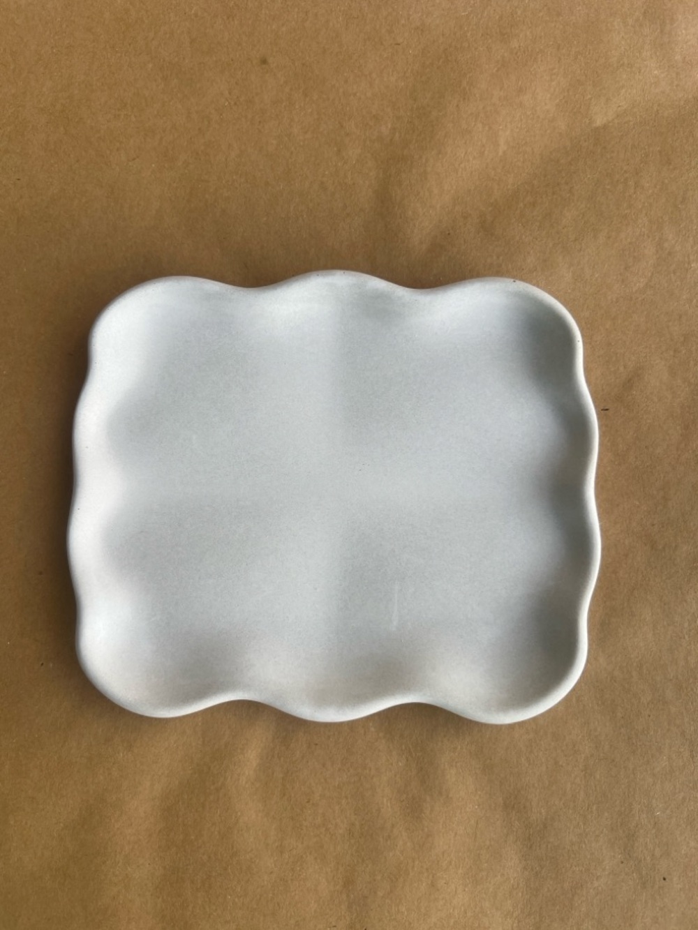 Wavy Edge Concrete Tray in Matte White handmade